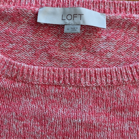 Loft Pink and White Heathered Knit Crewneck  Sweater Medium - Picture 3 of 7